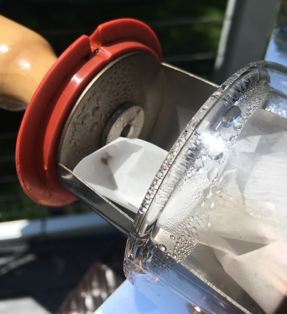 goSun Sport solar oven cooking tray close up of condensation from heat