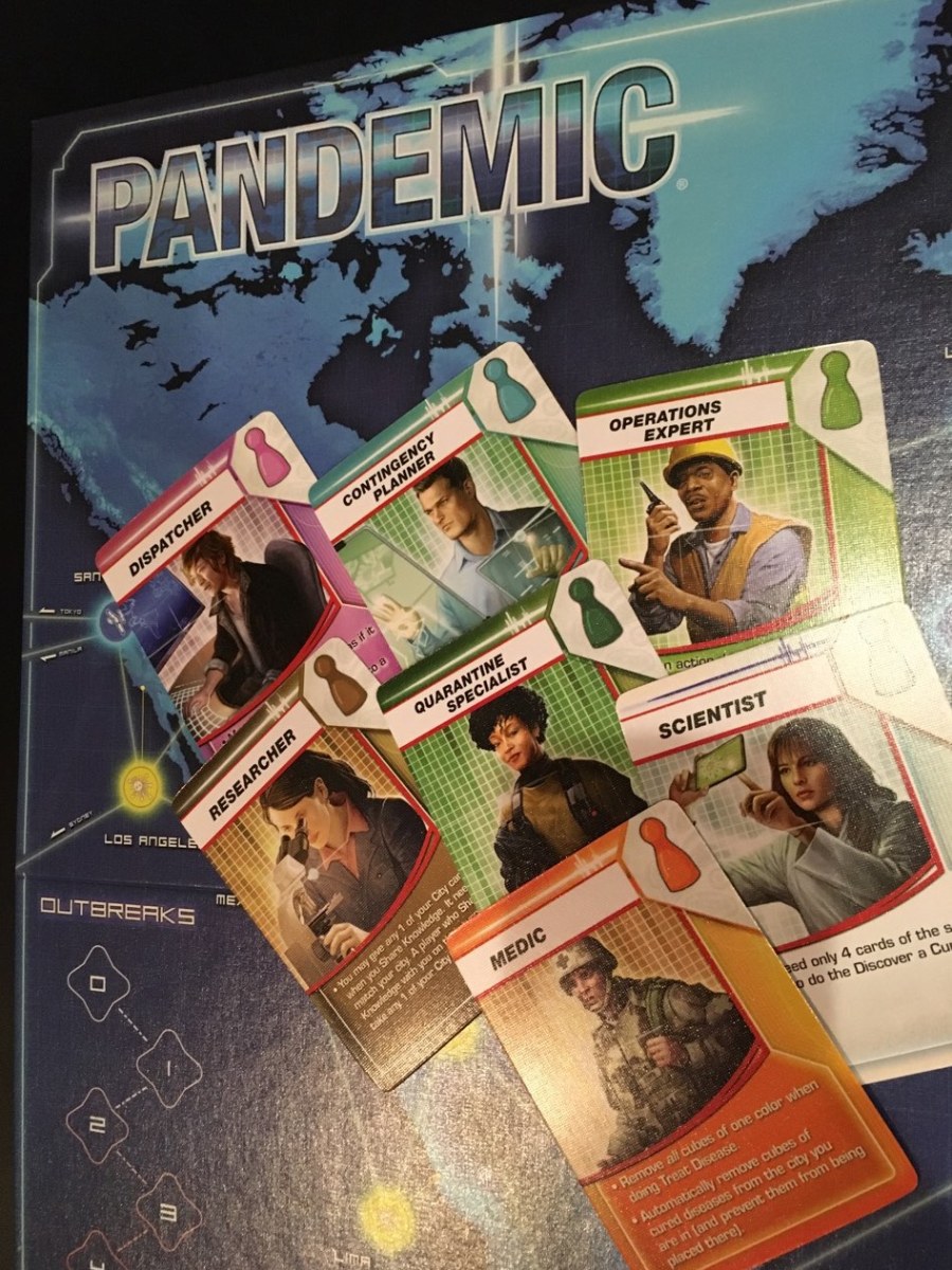Character cards describing different roles in Pandemic game