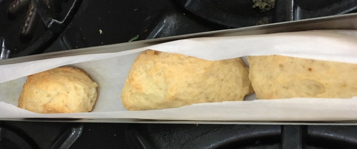 several rectangular biscuits in parchment lined GoSun solar oven cooking tray