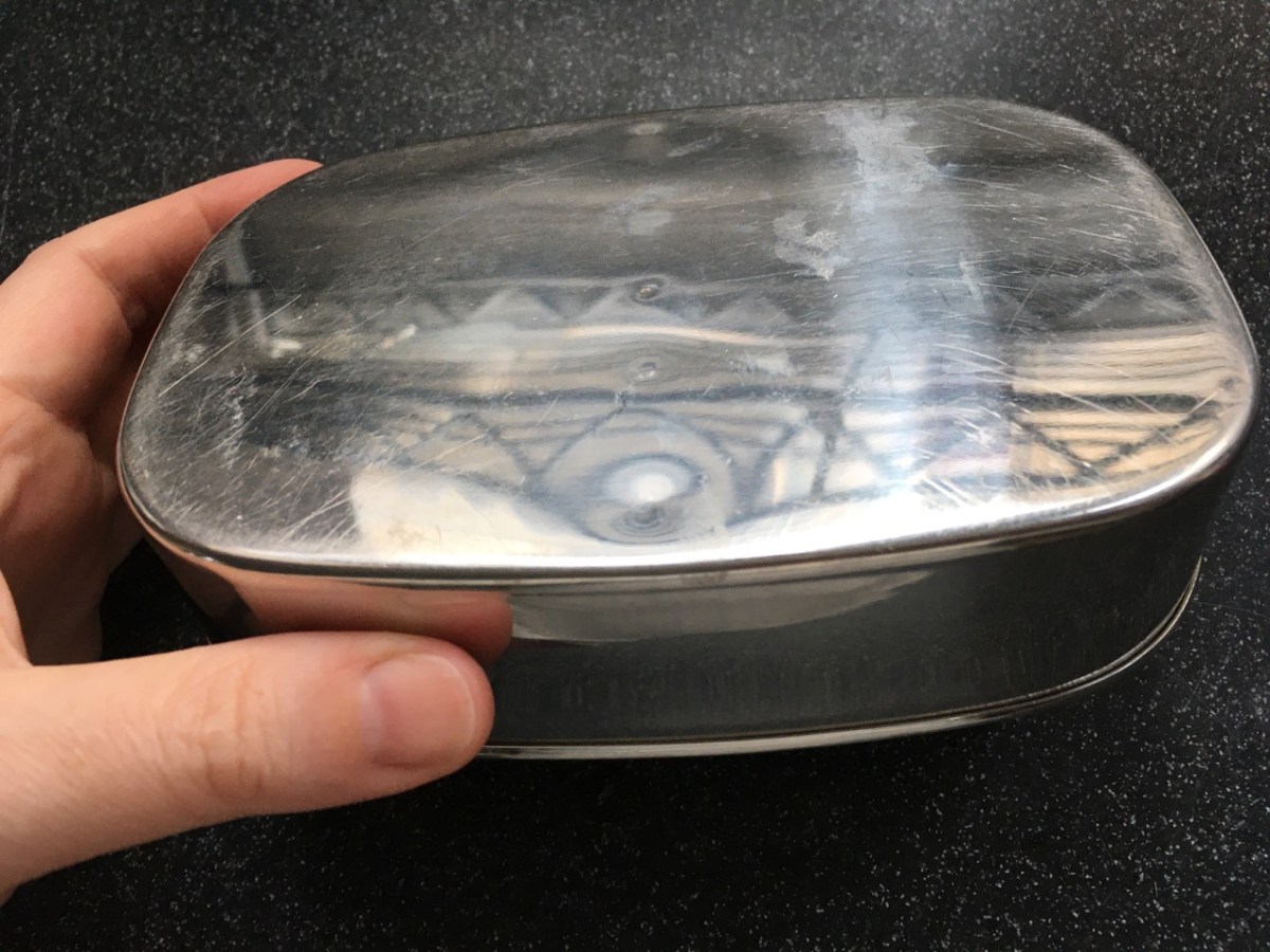 bottom of 10 year old LunchBots Pico stainless container