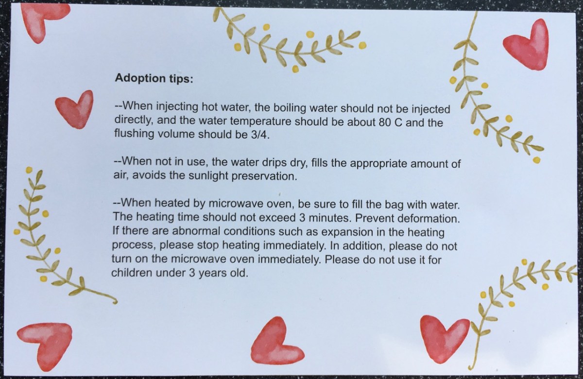 cat hot water bottle instructions pg 2