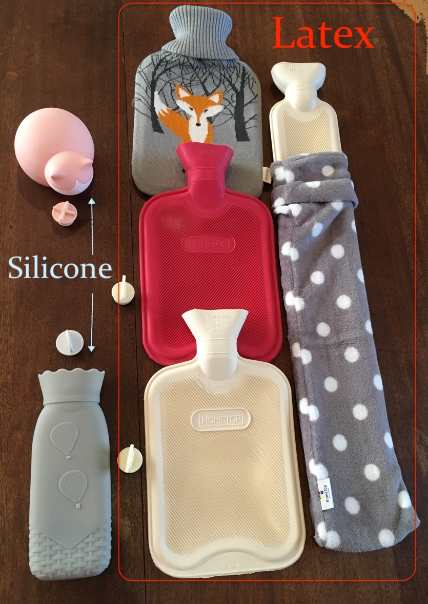 6 hot water bottles of 4 different types