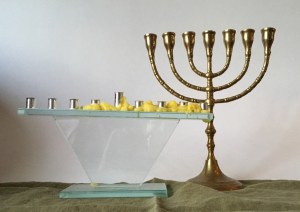 Jewish menorah and hanukkiah candelabrae
