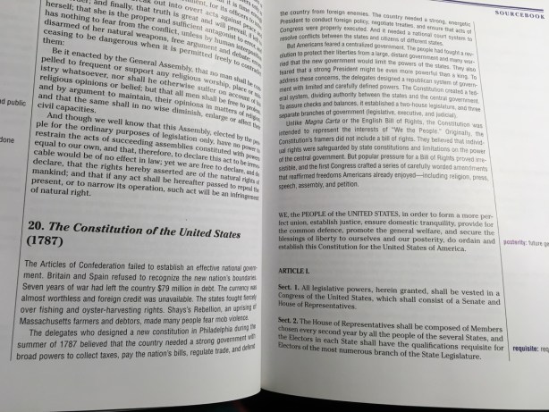 Text of the Constitution of the United States in history book