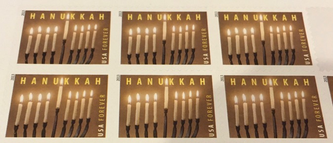 Hanukkah USA postage stamp sheet with Forever rate