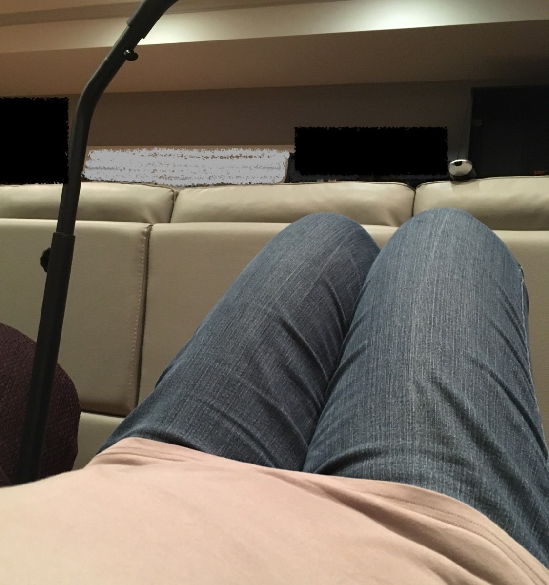 selfie shot of legs and torso doing sit up on fitness trampoline