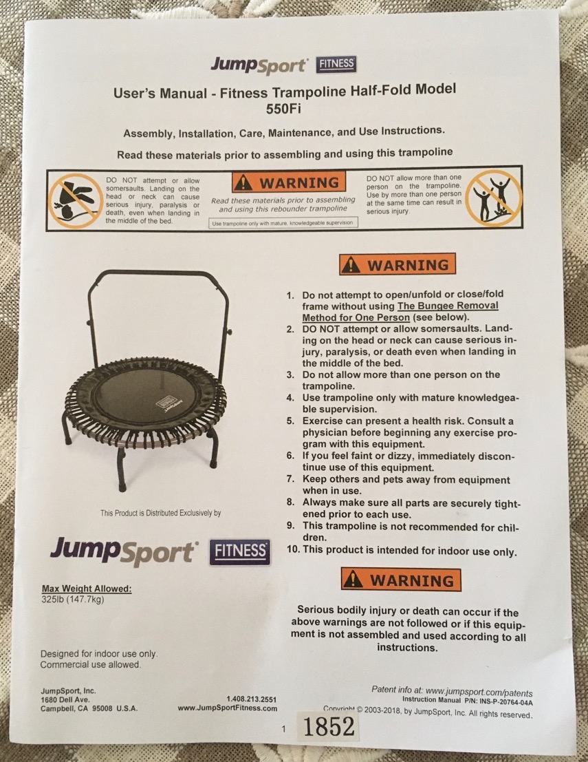 JumpSport 550fi mini trampoline user manual