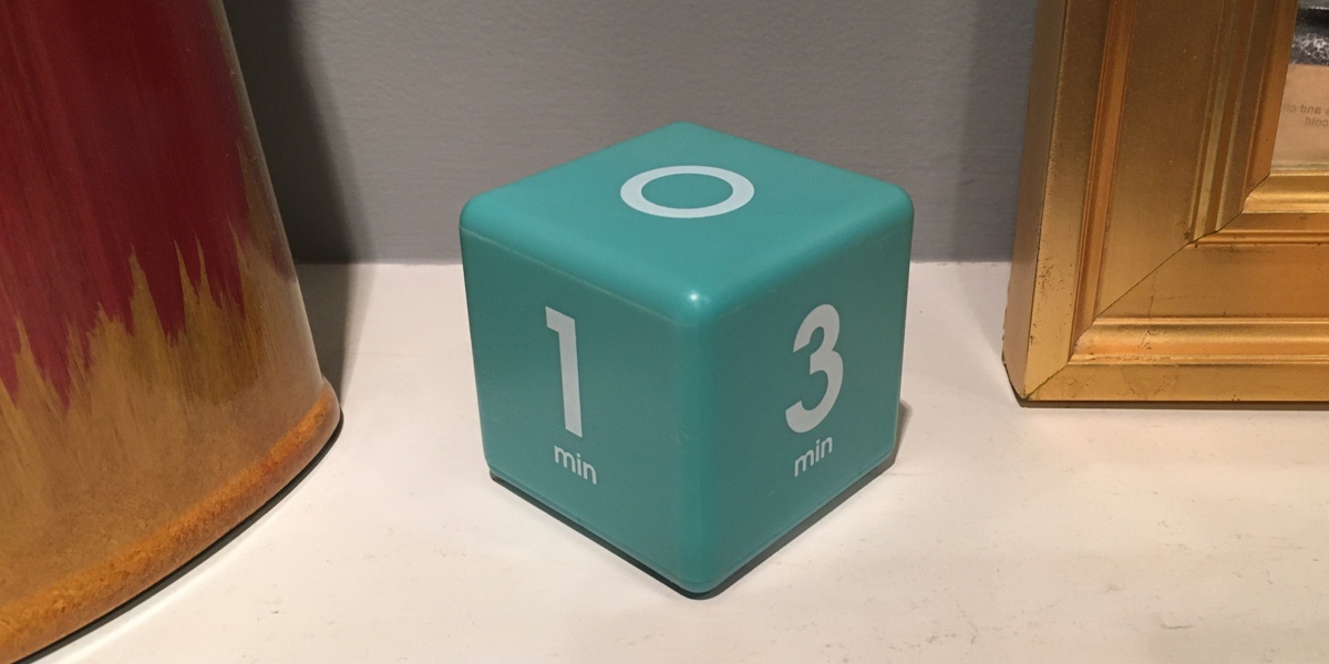 Cube timer on living room mantel