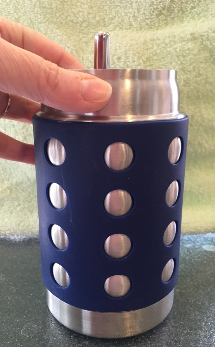 U-Konserve Mini Straw in LunchBots 16 oz Thermal food jar protruding 1 inch above rim