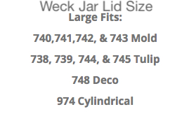 Size chart for Weck large size lid, fitting some Mold, Tulip, Deco, and Cylindrical jars