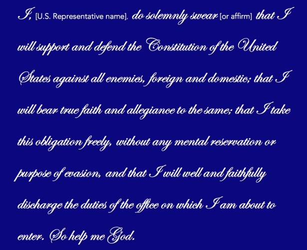 Reproduction of the oath of office by which new United States congresspeople are sworn in