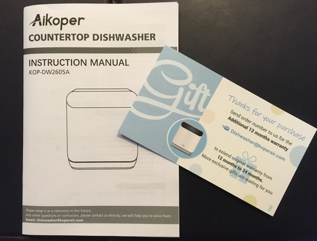 Countertop dishwasher manual and warranty card