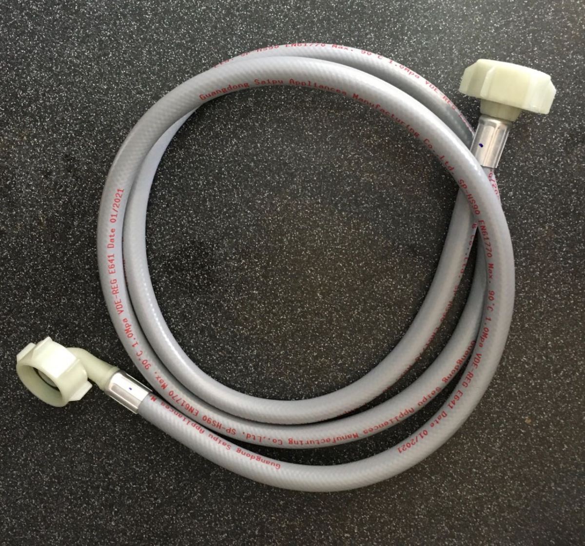appliance hose with right angle connection on one end