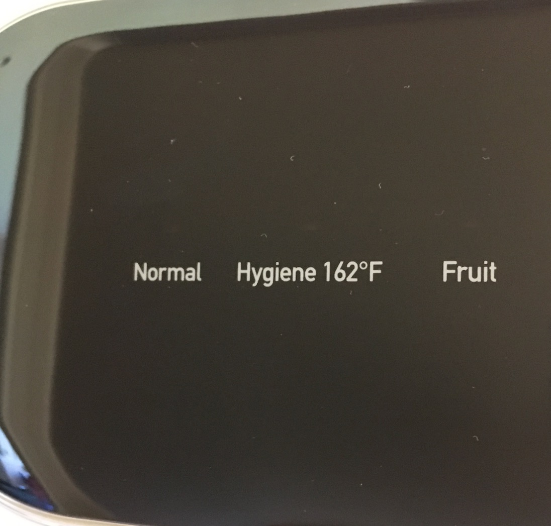 compact dishwasher settings shown: Normal, Hygiene 162 F, Fruit
