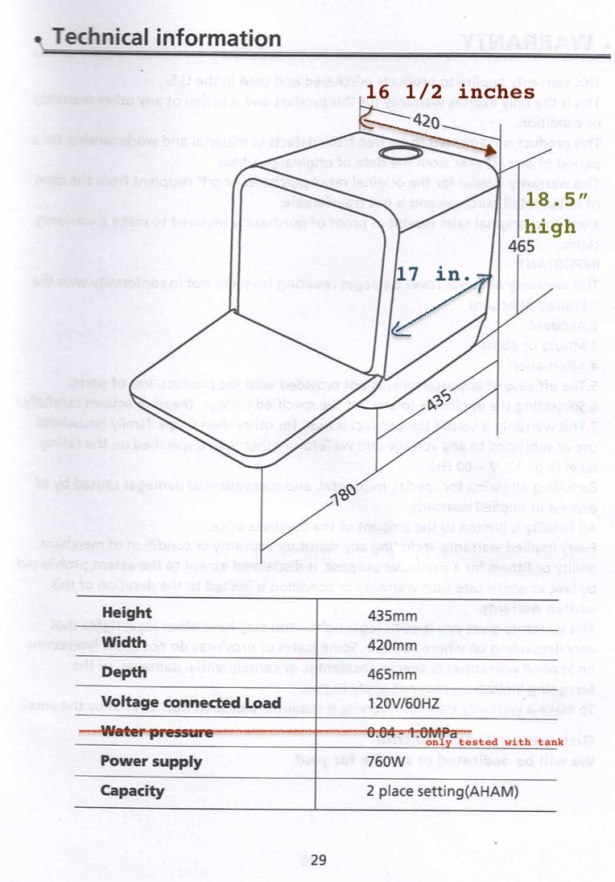 Scanned manual page showing my measurements in imperial units