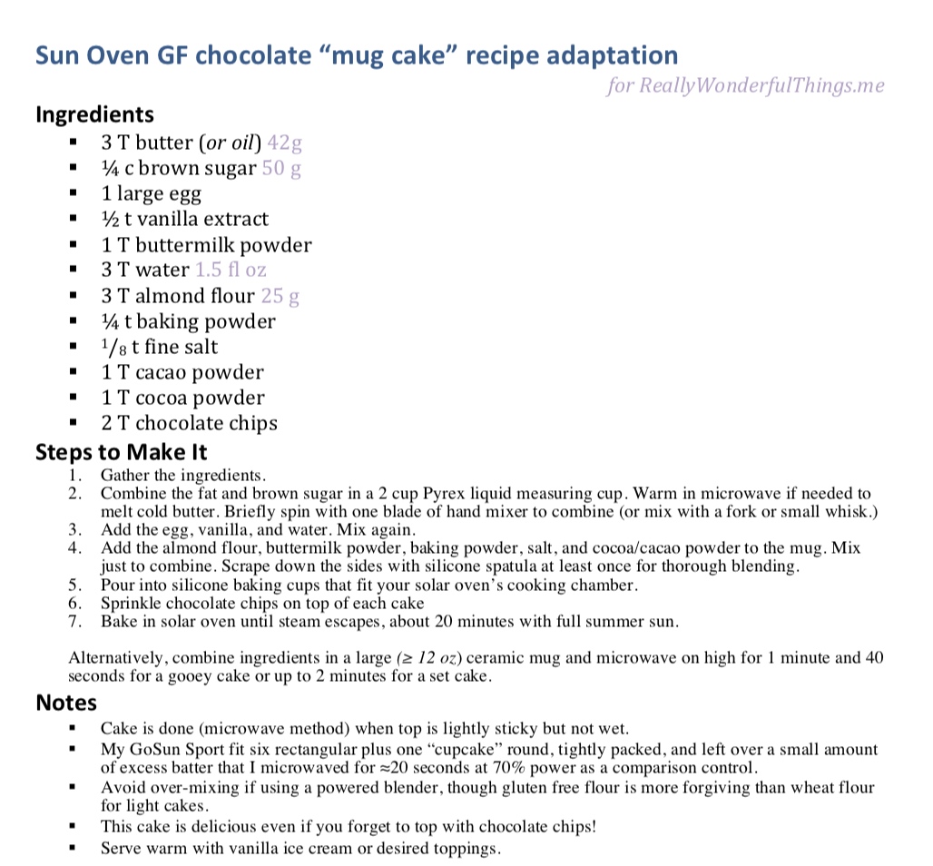 Picture view of solar baked cake recipe