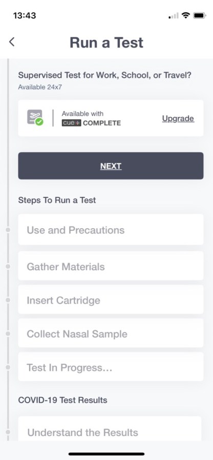Screenshot from iPhone headed Run a test with steps listed below