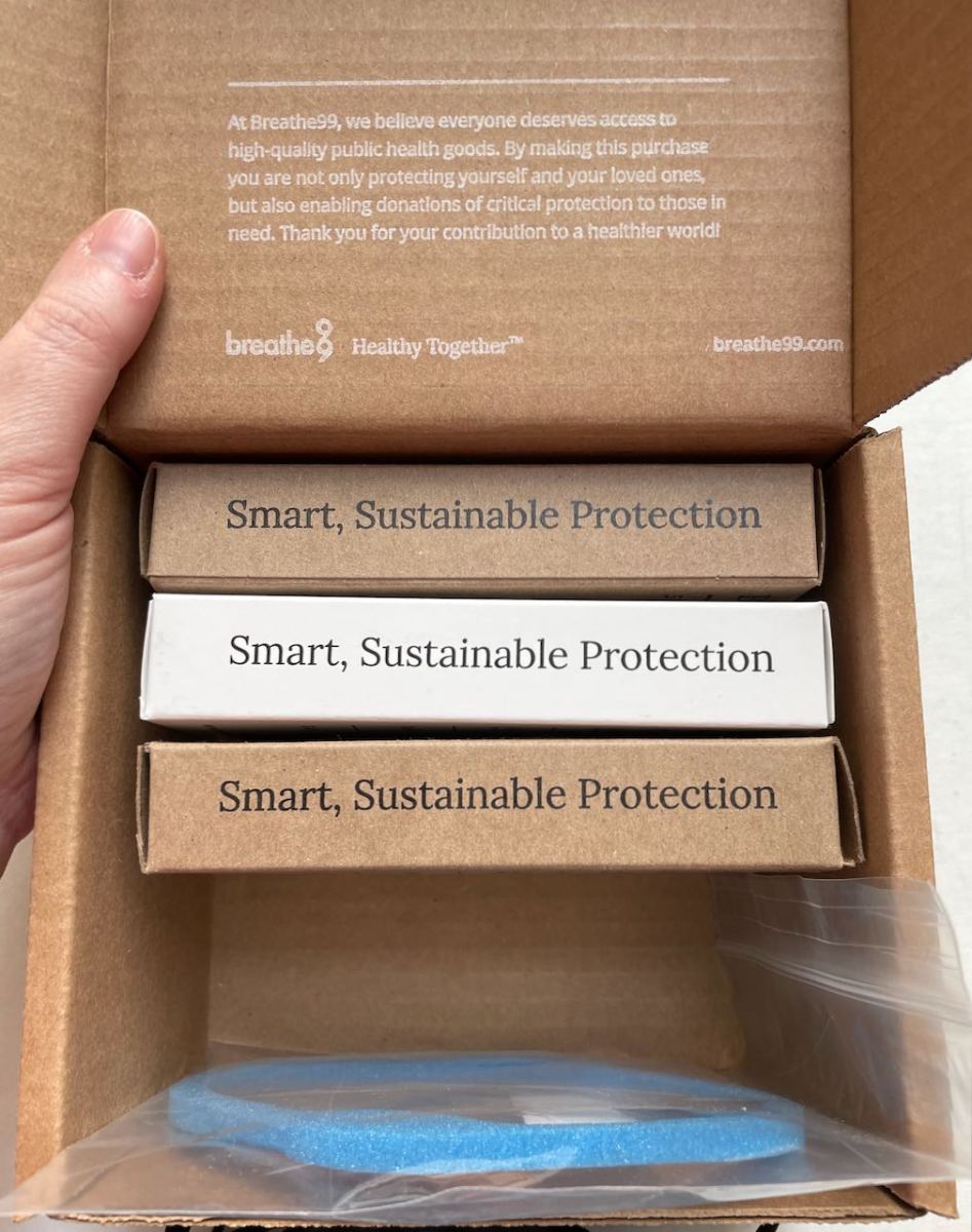 B2 mask carton with 3 filter packs and a mask liner inside, and lots of room remains for more