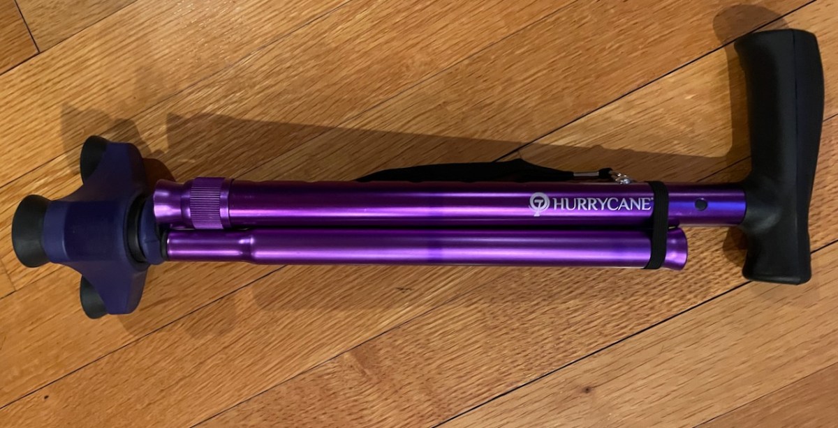 HurryCane folds for carrying or storage