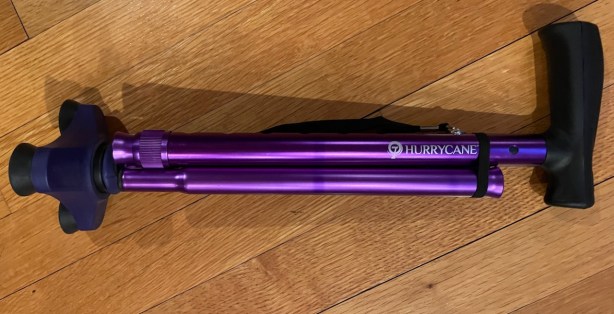 HurryCane folds for carrying or storage