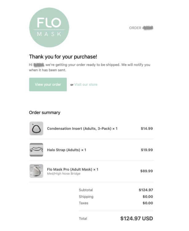 Email Thank you for your purchase of FLO mask and accessories