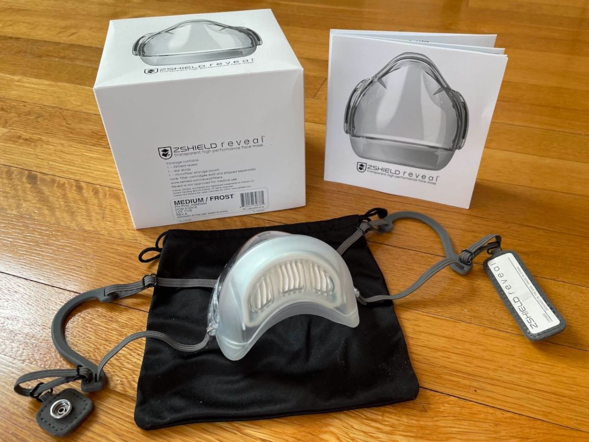 ZShield Reveal Medium mask displayed with its shipping carton and manual