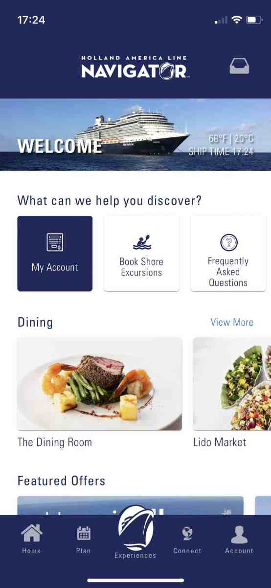 Screenshot of HAL's recommended cruise app, Navigator