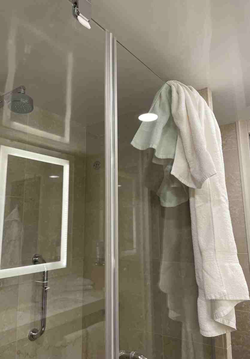 Towel draped over shower door