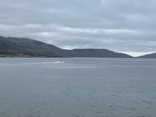 Tiny speck as boat leaves us at Hvalsey